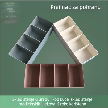 Organizator stolnog prostora za bolničku upotrebu: dijelič ladice za lijekove, plastična kutija za infuziju, košarica za pohranu injekcijskih tekućina i bočica.