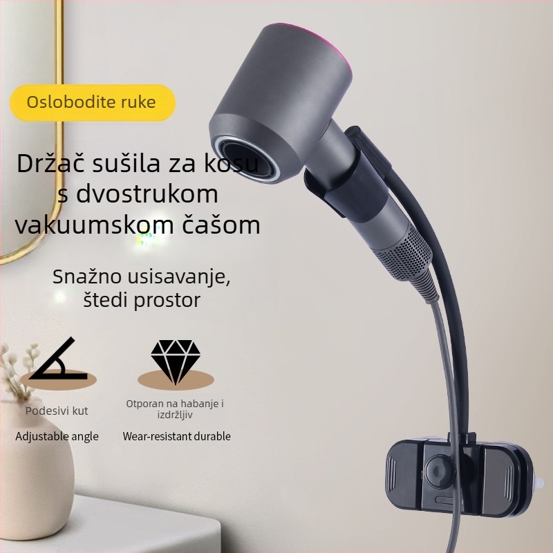 Držač za sušilo za kosu, zidni, bez bušenja, s čvrstim usisnim držačem