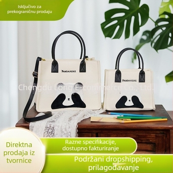 Ženska torbica od platna s panda motivom, velika zapremina, preko ramena ili crossbody, crtani dizajn, model 2025