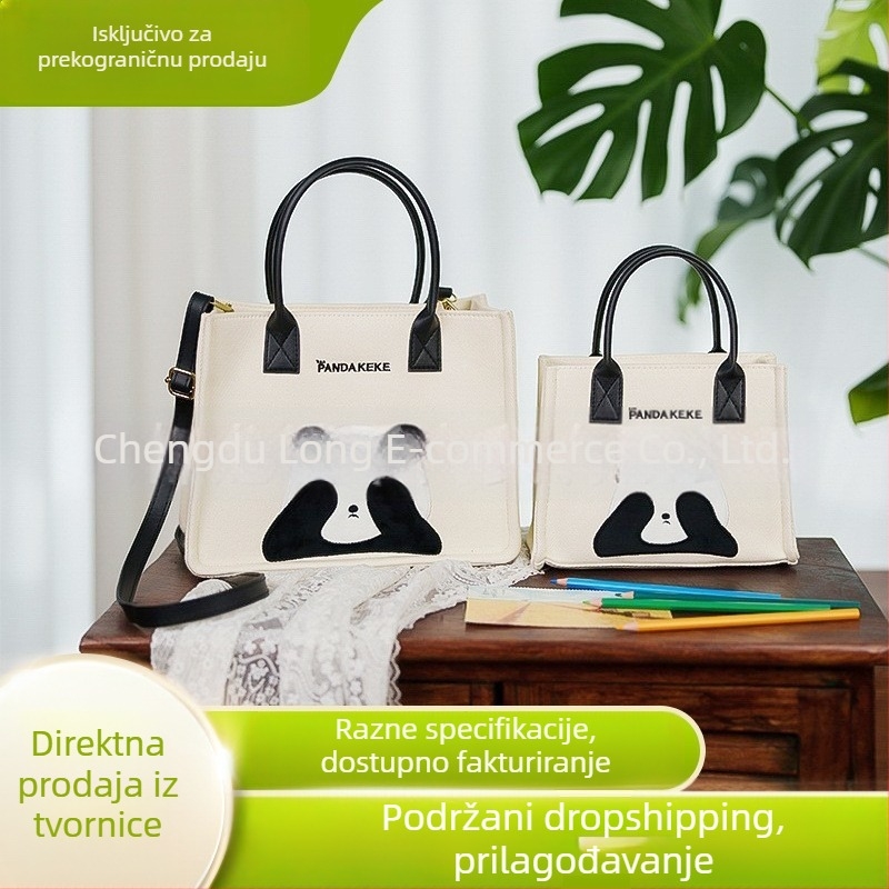 Ženska torbica od platna s panda motivom, velika zapremina, preko ramena ili crossbody, crtani dizajn, model 2025