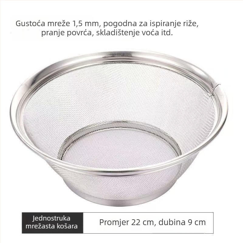 Koš za odvod od nehrđajućeg čelika, set 22/25/28 cm, za pranje povrća, riže i voća; kuhinjsko cjedilo