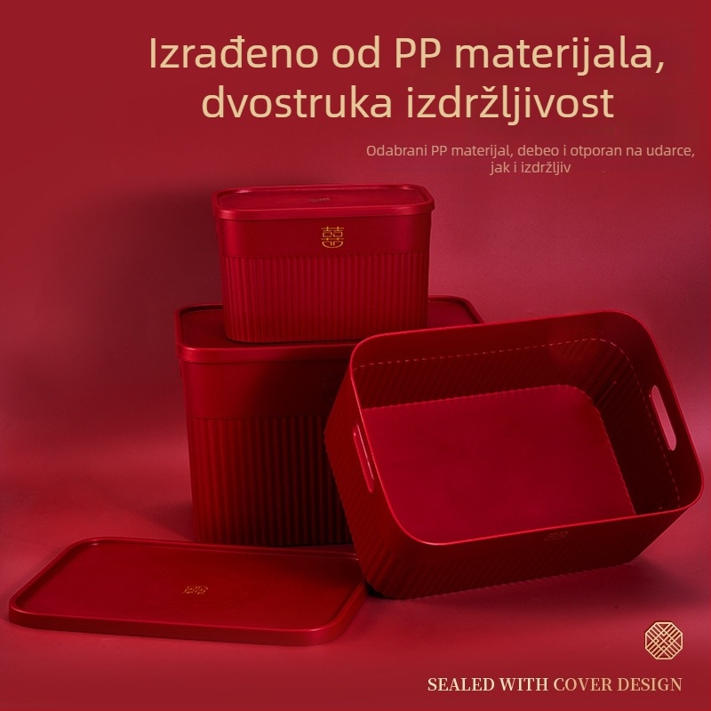 Crvena kutija za skladištenje sa poklopcem za svadbene dodatke, odjeću i sitnice