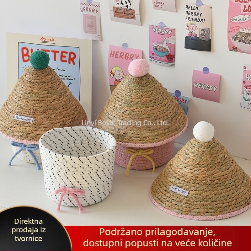 Kreativna prašinom otporna kutija za pohranu s poklopcem, pleteni koš za kozmetiku i sitnice na radnom stolu