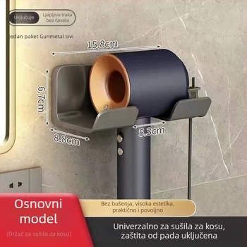 Držač za fen za kupaonicu, zidni držač bez bušenja, regal za pohranu fenova