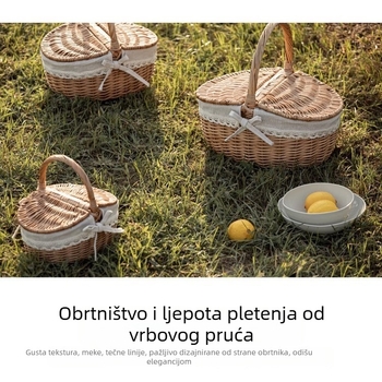 Pletena košara od vrbinih pruća s ručkom, koš za jaja i voće, darovni pleteni koš, piknik koš, koš za pohranu grickalica s poklopcem