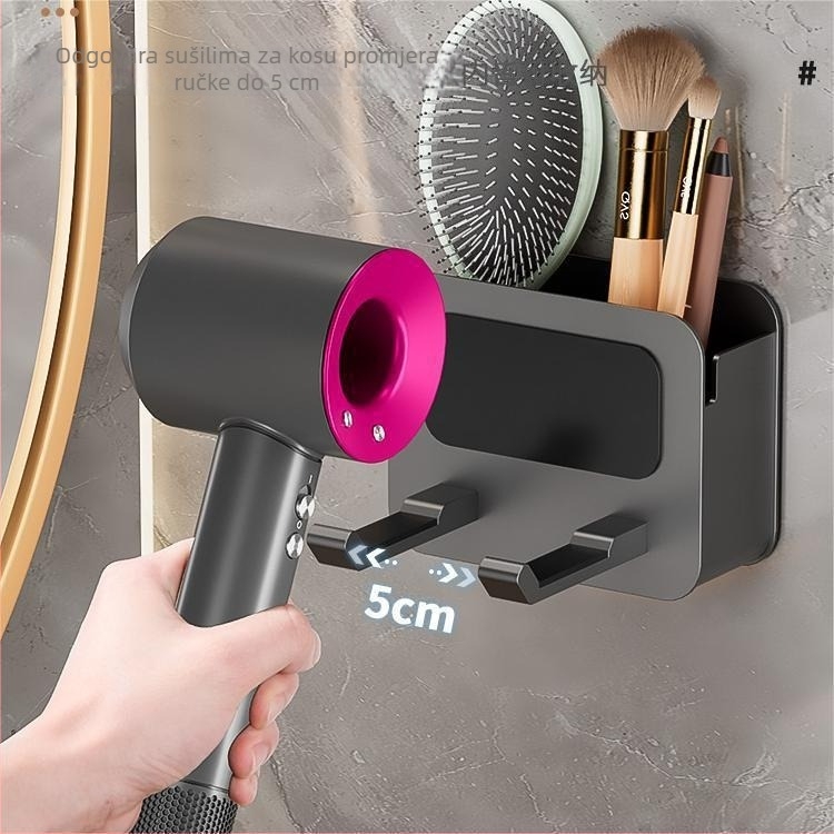 Zidni držač sušila za kosu, bez bušenja, kupaonica, aluminijska legura, moderni minimalistički stil
