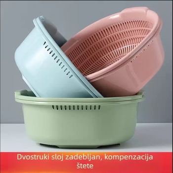 Izuzetno veliki dvostruki plastični koš za odvod i pranje povrća i voća, višefunkcionalna posuda za pranje riže i filtriranje vode