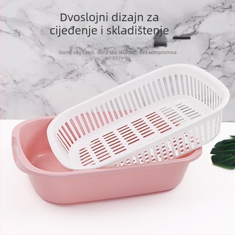 Dvostruki koš za pranje povrća s odvodnim košem, višenamjenski plastični kuhinjski koš za voće