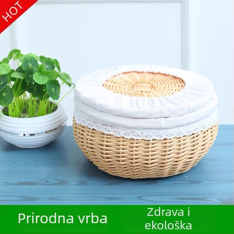 Kuhinjska košara s poklopcem, pletena od vrbovine pruće – za užinu, voće, jaja i kruh