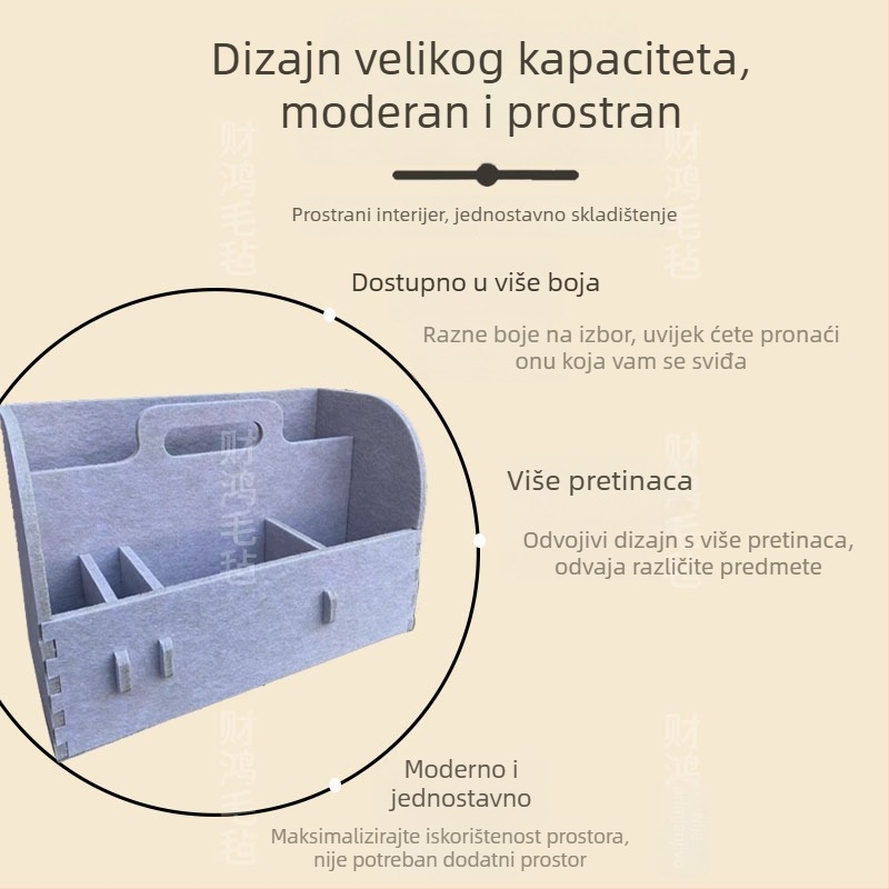 Višestruka kutija za stolno skladištenje s pregradama — organizator u uredu, policu za knjige i skladište, filc, moderan minimalistički stil, jednobojna