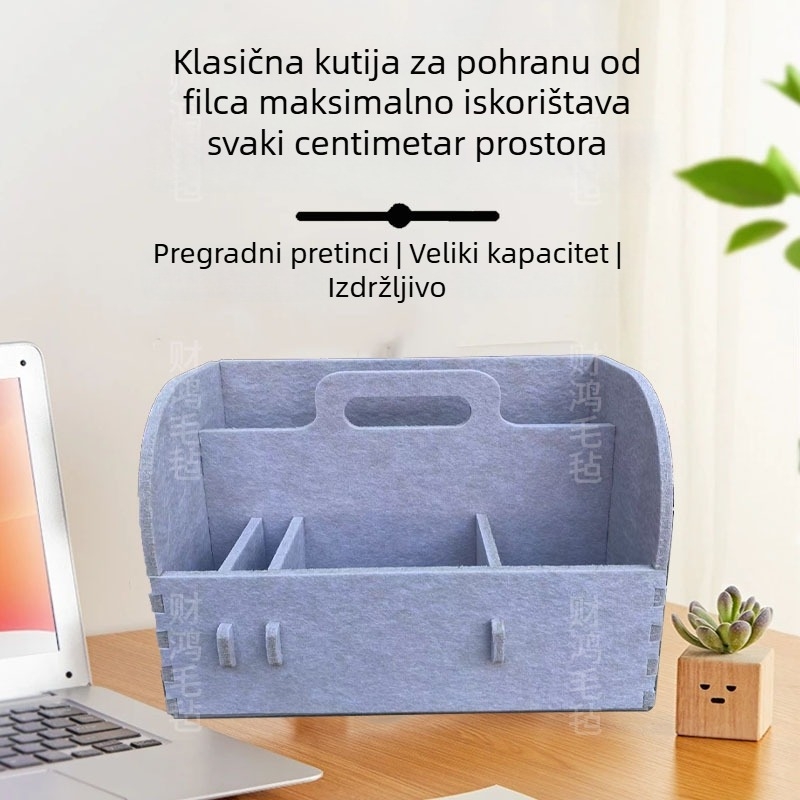 Višestruka kutija za stolno skladištenje s pregradama — organizator u uredu, policu za knjige i skladište, filc, moderan minimalistički stil, jednobojna