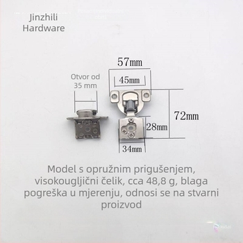 Panta američkog stila, kratko rameno, nevidljiva, za ormar s vanjskim otvaranjem, 35 mm cupa, trodimenzionalno podesivi amortizacijski opružni mehanizam