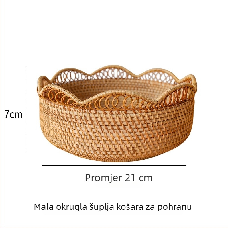 Ručni pleteni ratan koš za voće s čipkastim rubom; košara za pohranu voća, kruha i grickalica za dnevni boravak.