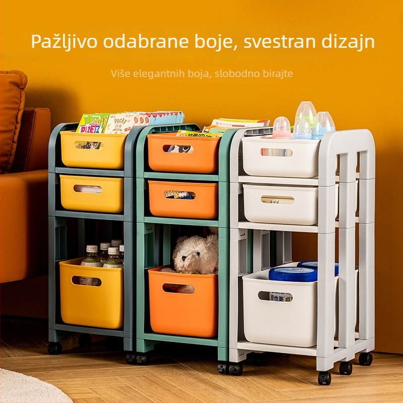 Troslojni dječji organizator igračaka sa ladicama, mobilni stalak za stolnu površinu, pogodan za spavaću sobu i kuhinju