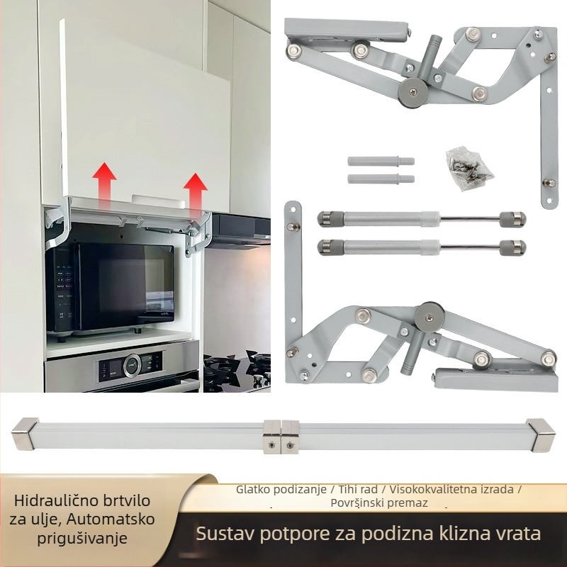 Pneumatska potporna šipka za ormarske vrata na tračnici – hidraulički amortizer, metalni pribor