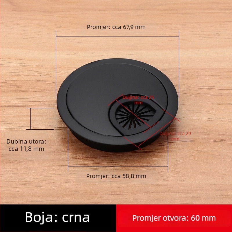 Kryt otvora za kablove računarskog stola, kružni dekorativni pokrov od aluminijske legure, moderni minimalistički stil