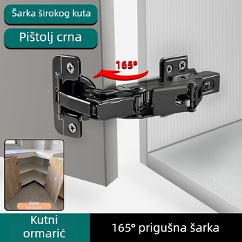 Gun Black 165° šarka s amortizerom za kutne ormariće, kompatibilna s lukim/ugljem vrata, 175°