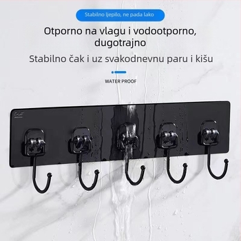 Crni držač od nehrđajućeg čelika s jakim ljepilom, zidni, bez bušenja, velika nosivost, za kuhinju i dom učenika