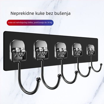 Crni držač od nehrđajućeg čelika s jakim ljepilom, zidni, bez bušenja, velika nosivost, za kuhinju i dom učenika