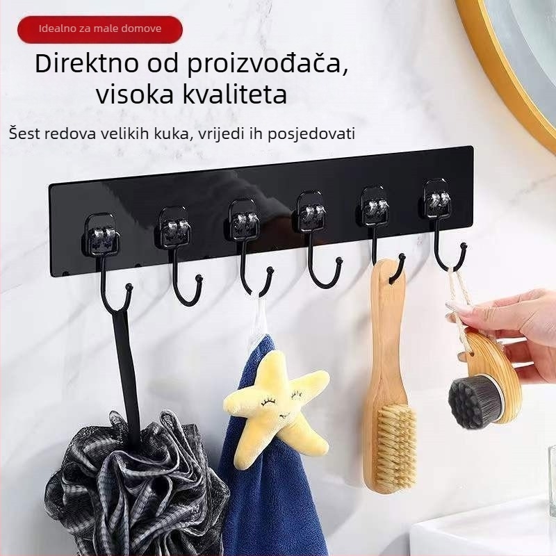 Crni držač od nehrđajućeg čelika s jakim ljepilom, zidni, bez bušenja, velika nosivost, za kuhinju i dom učenika
