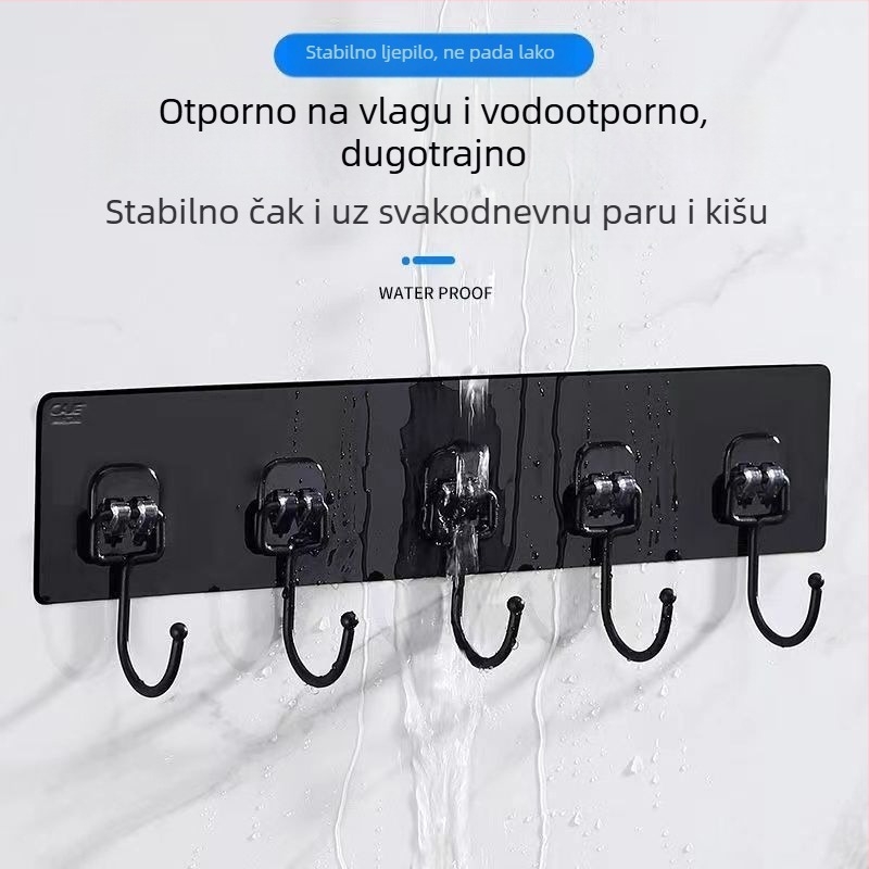 Crni držač od nehrđajućeg čelika s jakim ljepilom, zidni, bez bušenja, velika nosivost, za kuhinju i dom učenika