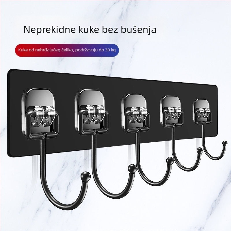 Crni držač od nehrđajućeg čelika s jakim ljepilom, zidni, bez bušenja, velika nosivost, za kuhinju i dom učenika