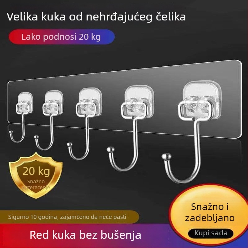 Crni držač od nehrđajućeg čelika s jakim ljepilom, zidni, bez bušenja, velika nosivost, za kuhinju i dom učenika