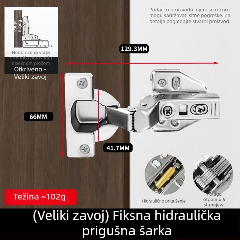 Debljina 40-krilni šarniri s hidrauličkim amortizerom za ormariće i garderobe, tih, velik zavoj vrata
