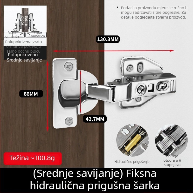 Debljina 40-krilni šarniri s hidrauličkim amortizerom za ormariće i garderobe, tih, velik zavoj vrata