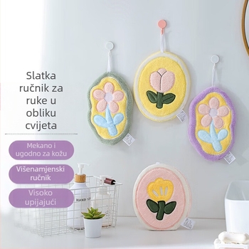 Slatka kuhinjska krpa za brisanje ruke s motivom tulipana, crtani dizajn, upija vodu, visi, koralni pliš, debela