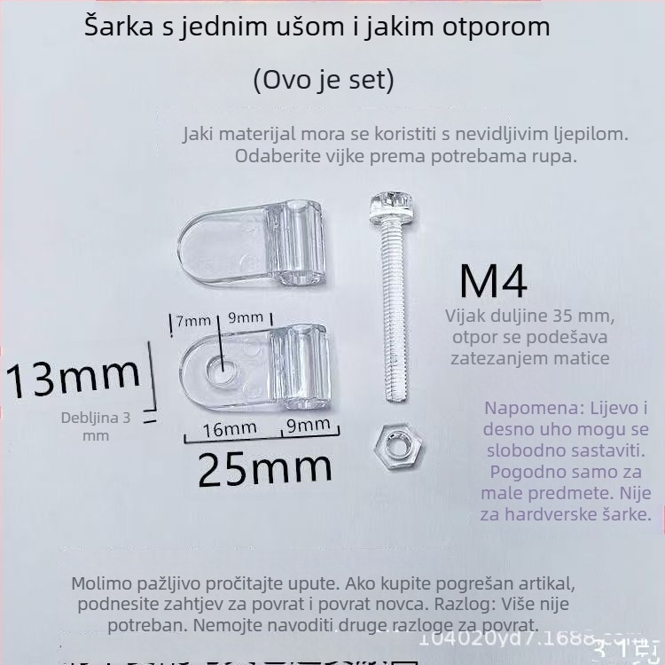 Prozirne akrilne amortizirajuće šarke za male ormare, s podesivim zaustavnim momentom, sklopni dizajn
