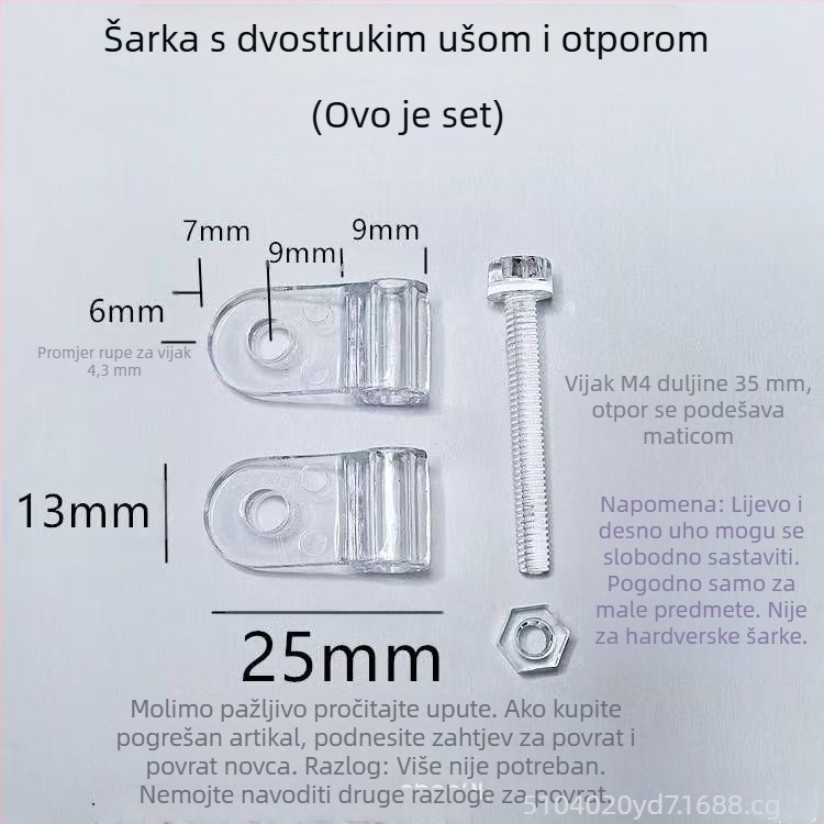 Prozirne akrilne amortizirajuće šarke za male ormare, s podesivim zaustavnim momentom, sklopni dizajn