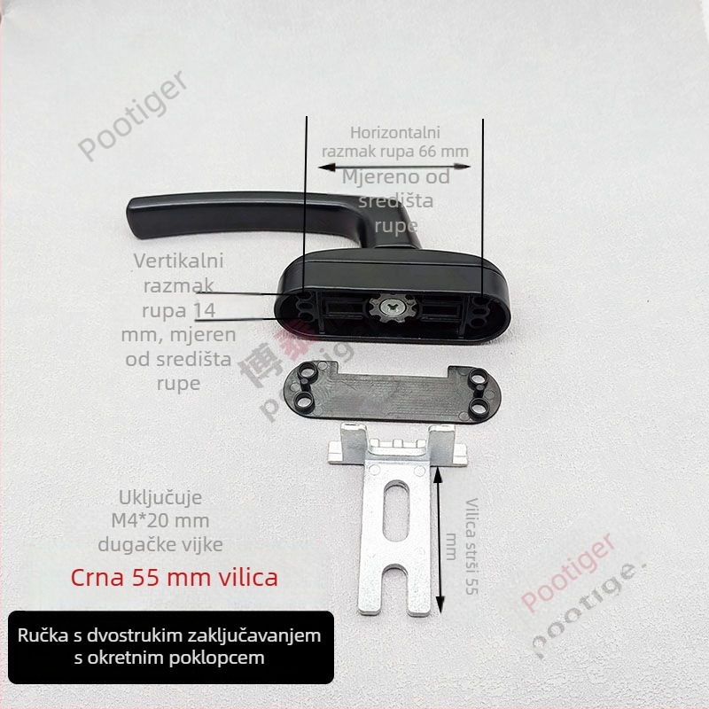 ULI H4 ručka za prozore i vrata od aluminijske legure s zaključavanjem, velika preklopna ručica, moderni minimalistički dizajn