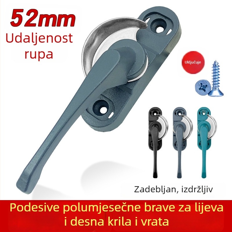 Polumjeseva brava od aluminijske legure za prozore i klizna vrata, razmak rupa 52, sigurnosni dodatak
