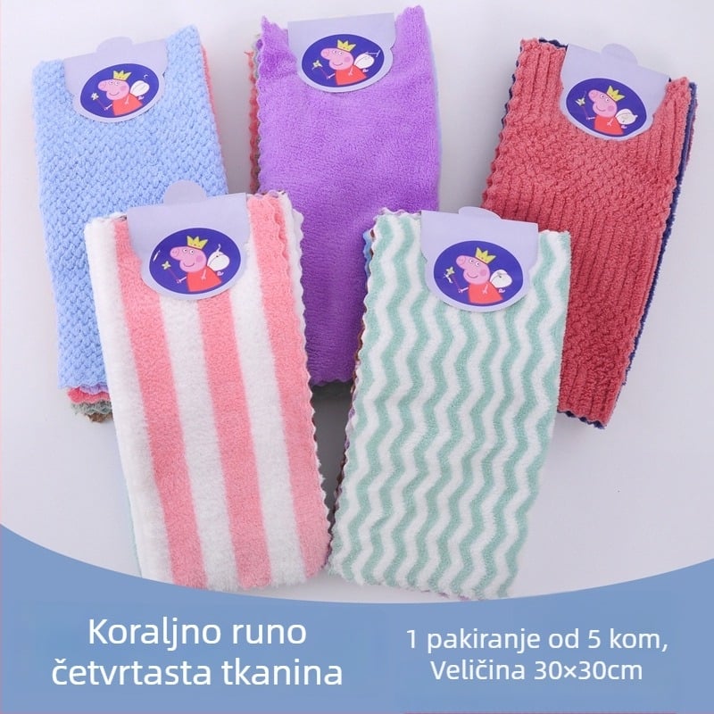 Set od pet ručnika od koralnog flisa za kućnu uporabu – upijajuće kuhinjske i ručne ručnike za lice s šarenim prugama