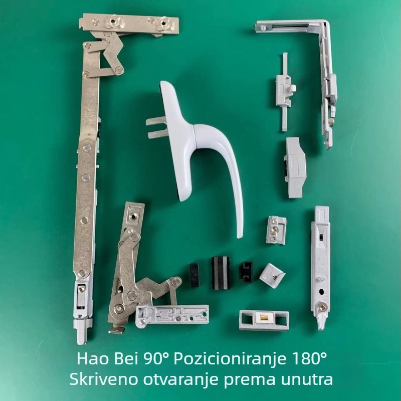 Skriveni šarniri za aluminijski prozor tip casement, prilagođeni gornjem vješanju, skrivena ugradnja, 180° unutarnje otvaranje