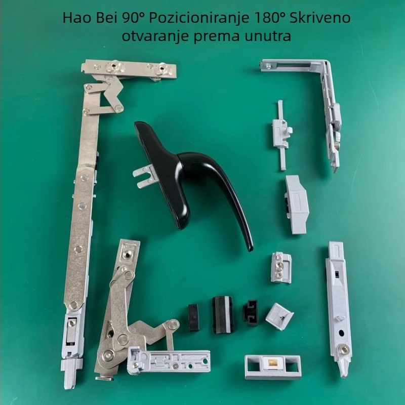 Skriveni šarniri za aluminijski prozor tip casement, prilagođeni gornjem vješanju, skrivena ugradnja, 180° unutarnje otvaranje
