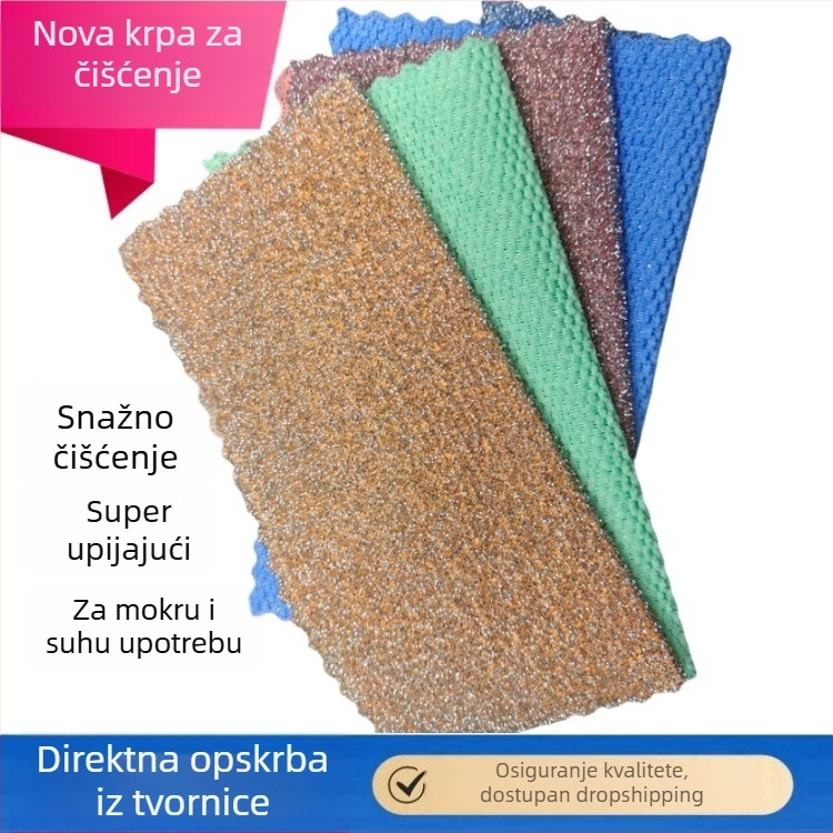 Krpa za suđe s mikrovlaknenim zrnima, upija vodu, ne ostavlja dlačice, za uklanjanje masnoće i čišćenje u kuhinji.