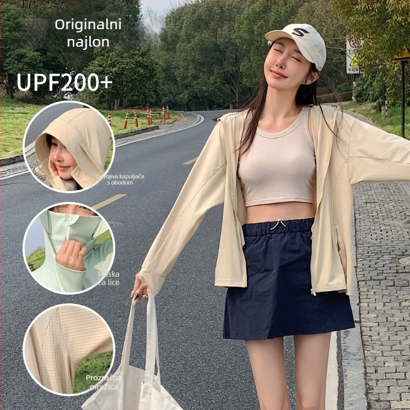 Vanjski windbreaker od najlona s UV zaštitom, s odvojivim velikim obodom kapulje, Ice Silk hladan dojam, kapuljača, unisex, lagan