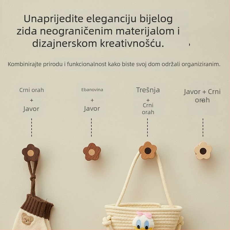 Kikuchi Zidni držač za kapute od bukovog drveta – montaža ljepilom bez bušenja, nosivost 15 kg, jedan kuk, visokokvalitetno masivno drvo