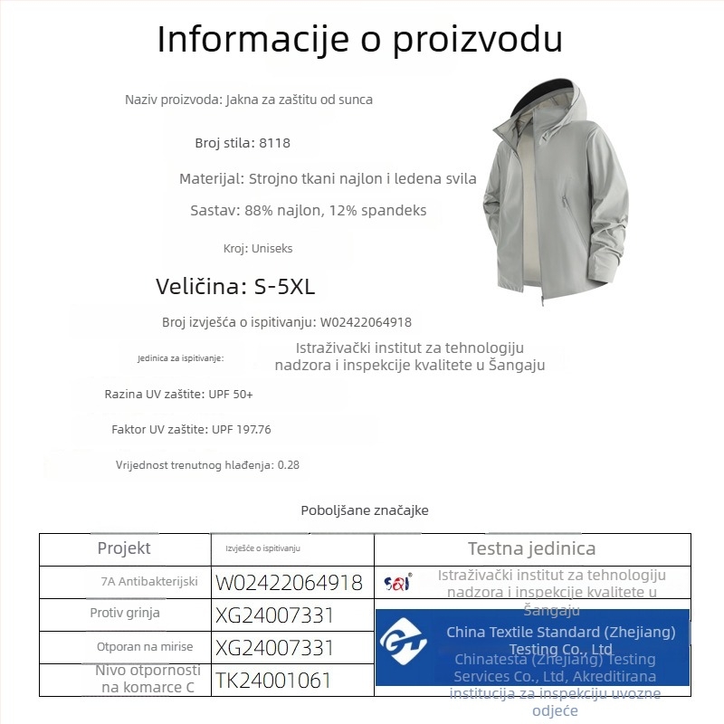 Unisex antibakterijska jakna za zaštitu od sunca, prozračna, brzo se suši, UV zaštita, s kapuljačom, za ljeto.