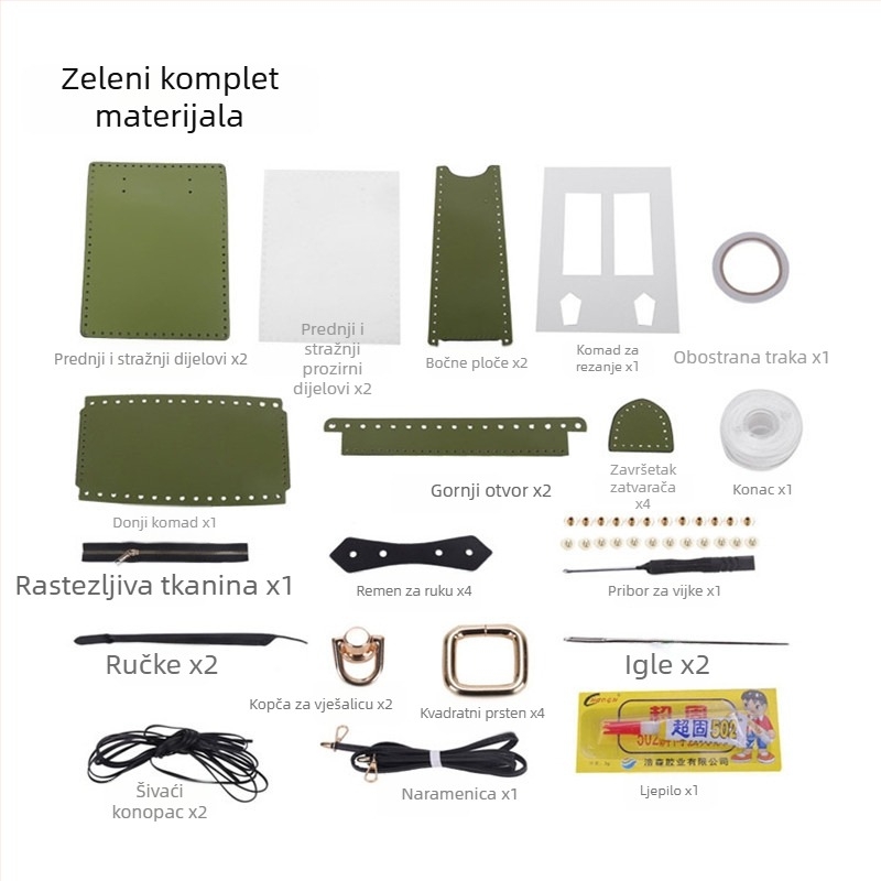 DIY komplet za tote torbu — PU materijal, mala veličina, zatvarač, ručno šivanje, rameni ili crossbody stil