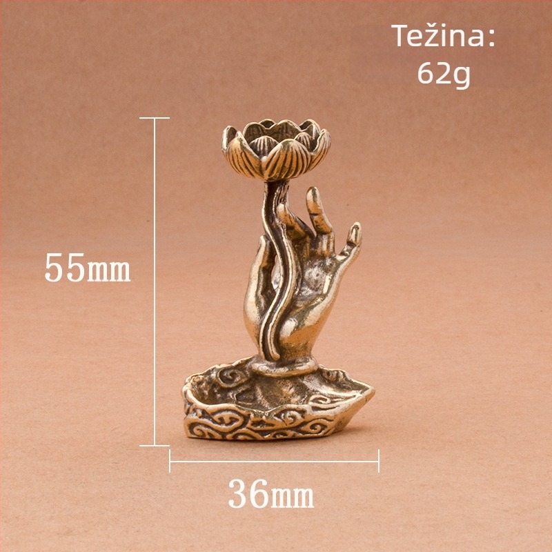 Mosazna Guanyin skulptura s lotosovim listom, ruka drži držač za mirisne štapiće i podmetač s povratnim tokom dima – dekor za dom i ured