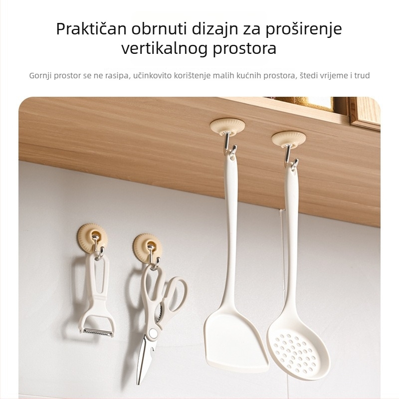 Set od četiri okrugla ljepljiva kuka, nosivost 5 kg, za zid bez bušenja, za kupaonicu i kuhinju, od plastike.
