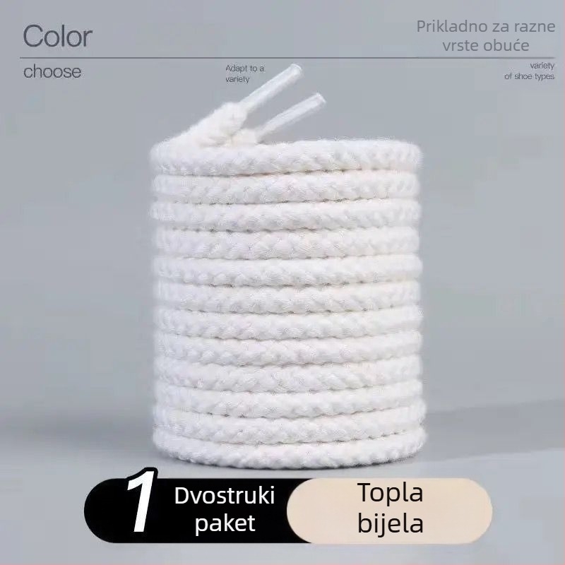 Debele pamukne okrugle vezice za tenisice, unisex, crna/bijela/bež boje, svestran modni dodatak