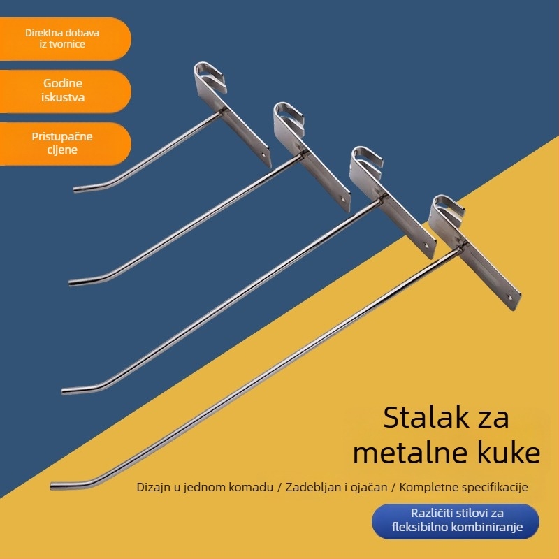 Željezni kukica za perforiranu ploču, za police i izložbe, nosivost 5–10 kg