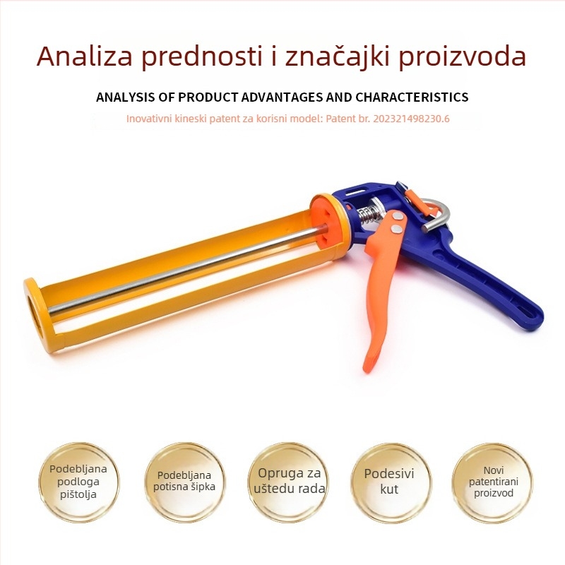 Pistolj za ljepilo za staklo, patentirani sustav automatskog zaključavanja mortise‑tenon, štedljiva konstrukcija, automatsko prekidanje ljepila