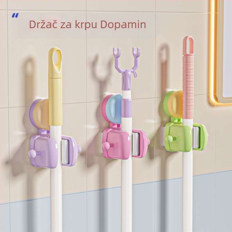 Držač za mop s vakuum držačem, zid bez bušenja, vješalica za metlu, organizator skladišta, dizajn color-block