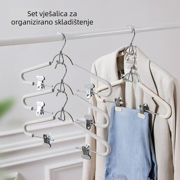 Jedno-dijelna vješalica s klipom za haljine i hlače, dvostruka namjena, protuklizni bešavni dizajn, skladištenje odjeće