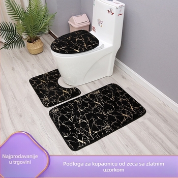Zlatno otisnuti kupaonski tepih, mekan i upijajući, trodjelni set za WC i rub kupaonice s geometrijskim dezenom